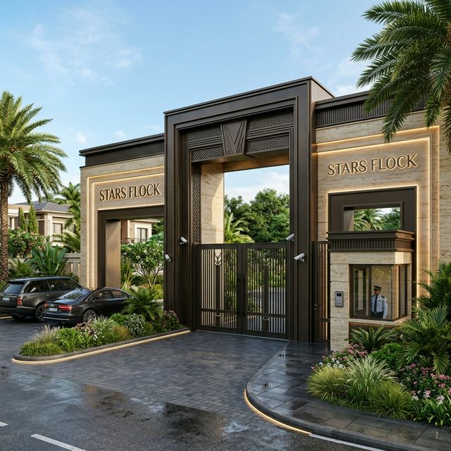 Modern gated entrance of Stars Flock